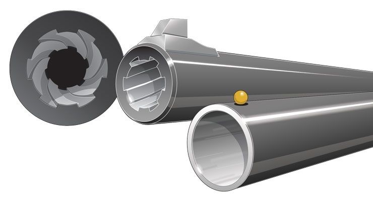 Illustration of a rifled barrel muzzle and cutaway bore